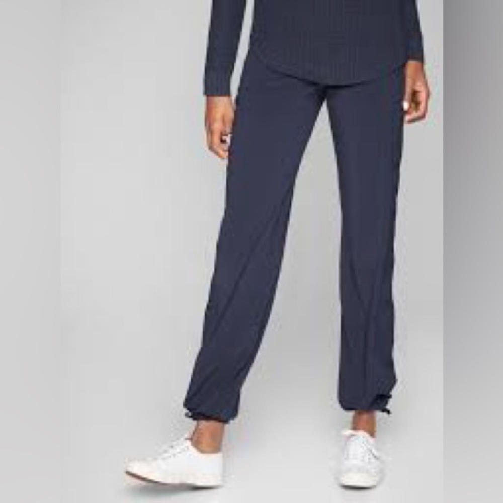 Athleta Jogger Pants women’s size 12P Navy cinching ankles zipper pockets
